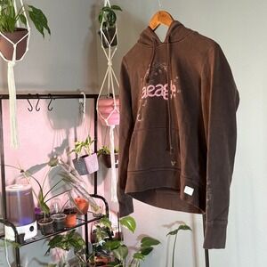 American Eagle Brown Hoodie Sweatshirt aeagle Embroidered Graphic Hearts‎